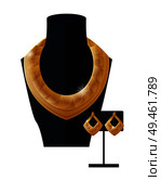 Jewelry set golden necklace and earrings on black mannequin, expensive accessory item isolated on white. Gold rich chain platinum collection vector. Jewelry Set Golden Necklace and Earrings on Black. Стоковая иллюстрация, агентство Ingram Publishing / Фотобанк Лори