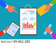 Business data statistics, chart and plots images isolated on blue vector illustration of report surrounded by human hands with papers and documents. Business Data Statistics, Chart and Plots Images. Стоковая иллюстрация, агентство Ingram Publishing / Фотобанк Лори