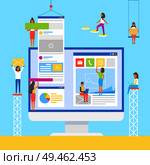 People computer services and feeds developers making posts better, graphics icons, schematic text with youth improving web pages vector illustration. People Computer Developers Vector Illustration. Стоковая иллюстрация, агентство Ingram Publishing / Фотобанк Лори