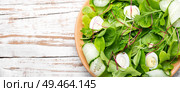 Healthy food.Vegetarian.Fresh green mix salad with microgreens. Mix salad leaves. Стоковое фото, агентство Ingram Publishing / Фотобанк Лори