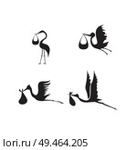 stork and baby set black on white background. Стоковая иллюстрация, агентство Ingram Publishing / Фотобанк Лори