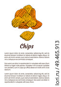 Chips fried potatoes poster with headline. Fast food nutritious cooked meal. American dish salted and fatty slices, text sample vector illustration. Chips Fried Potatoes Poster Vector Illustration. Стоковая иллюстрация, агентство Ingram Publishing / Фотобанк Лори