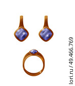 Expensive earrings and ring set isolated on white vector. Woman stylish accessories with sapphire stones, gold decoration for ears modern design. Expensive Earrings on Black Stand Vector Illustration. Стоковая иллюстрация, агентство Ingram Publishing / Фотобанк Лори