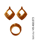 Golden earrings and ring set vector illustration female stylish accessories with engraving, gold or platinum decoration for ears isolated on white. Golden Earrings and Ring Set Vector Illustration. Стоковая иллюстрация, агентство Ingram Publishing / Фотобанк Лори