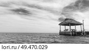 Pier with thatched roof structure, Caribbean Sea, Turneffe Island, Belize. Стоковое фото, агентство Ingram Publishing / Фотобанк Лори