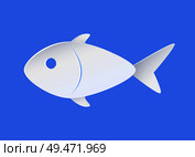 Fish sample icon symbol of nautical marine life. Paper cut white relief fingerling vector illustration in minimalistic style isolated on blue backdrop. Fish Sample Icon Symbol of Nautical Marine Life. Стоковая иллюстрация, агентство Ingram Publishing / Фотобанк Лори