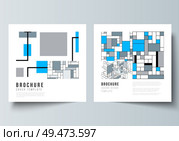 The minimal vector layout of two square format covers design templates for brochure, flyer, magazine. Abstract polygonal background, colorful mosaic pattern, retro bauhaus de stijl design. The minimal vector layout of two square format covers design templates for brochure, flyer, magazine. Abstract polygonal background, colorful mosaic pattern, retro bauhaus de stijl design. Стоковая иллюстрация, агентство Ingram Publishing / Фотобанк Лори