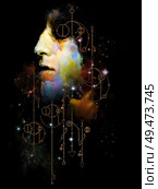 Math of Fate. Her Symbols series. Abstract portrait painting of young woman on subject of inner Self, astrology, the occult, witchcraft, magic and its symbols. Стоковое фото, агентство Ingram Publishing / Фотобанк Лори