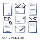 Office papers and documentation in envelopes vector. Letters with messages and pointers, postal elements with information. Send documents with data. Office Papers and Documentation in Envelope Vector. Стоковая иллюстрация, агентство Ingram Publishing / Фотобанк Лори