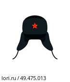 Russian traditional woolen hat. Warm clothing in cold winter season. Headwear with red star symbolizing communist, icon party vector illustration. Russian Traditional Wool Hat Vector Illustration. Стоковая иллюстрация, агентство Ingram Publishing / Фотобанк Лори