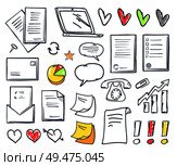 Office paper and hearts isolated icons vector. Pages and memo, notes and message in envelope, laptop screen and exclamation mark, increasing pointer. Office Paper and Hearts Isolated Icons Set Vector. Стоковая иллюстрация, агентство Ingram Publishing / Фотобанк Лори