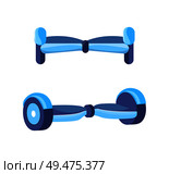 Hoverboard scooter for teenagers isolated icons set vector. Self-balancing electric transport with wheels, gyroscooter,r modern balance skating board. Hoverboard Scooter for Teenagers Icons Set Vector. Стоковая иллюстрация, агентство Ingram Publishing / Фотобанк Лори