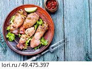 Grilled squid stuffed with vegetables.Seafood.Grilled seafood on wooden table. Grilled squid with vegetables. Стоковое фото, агентство Ingram Publishing / Фотобанк Лори