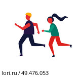 Running people, jogging couple isolated icon vector. Male and woman keeping fit and leading healthy lifestyle. Runners training exercising together. Running People Jogging Icon Vector Illustration. Стоковая иллюстрация, агентство Ingram Publishing / Фотобанк Лори