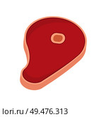 Meat for barbeque fresh steak isolated icon in cartoon style. Piece of red flesh with tendons and bone in center, raw product for cooking on fire. Fresh Steak Meat for Barbeque Icon Cartoon Style. Стоковая иллюстрация, агентство Ingram Publishing / Фотобанк Лори