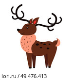 Cute funny horned fallow reindeer vector flat cartoon sticker isolated on white. Herbivorous animal illustration for game counters, price tags. Cute Reindeer Cartoon Flat Vector Sticker or Icon. Стоковая иллюстрация, агентство Ingram Publishing / Фотобанк Лори