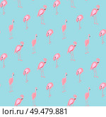 Colorful pink flamingo isolated on blue background. Seamless pattern. Vector Illustration. EPS10. Colorful pink flamingo isolated on blue background. Seamless pat. Стоковая иллюстрация, агентство Ingram Publishing / Фотобанк Лори