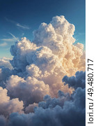 A breathtaking display of fluffy clouds fills the sky, illuminated by the warm hues of a sunset Generative AI. Стоковое AI-изображение, AI-художник Юлия Петровская / Фотобанк Лори