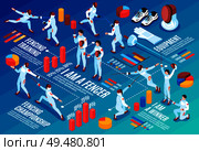 Isometric fencing horizontal composition of swordsman characters and equipment text phrases infographic shapes and graph elements vector illustration. Isometric Fencing Infographic Background. Стоковая иллюстрация, агентство Ingram Publishing / Фотобанк Лори