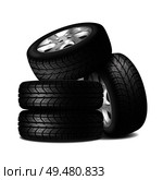 Complete set of car wheels with alloy rims and new tires realistic composition vector illustration. Realistic Complete Set Of Car Wheels . Стоковая иллюстрация, агентство Ingram Publishing / Фотобанк Лори