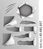 Transparent paper lacerated sheet with set of torn holes with rolled edge realistic vector illustration. Torn Paper Realistic Transparent Set. Стоковая иллюстрация, агентство Ingram Publishing / Фотобанк Лори