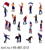 Protesting people with placards and flags during manifestation or picketing set of isometric icons isolated vector illustration. Protesting People Isometric Set. Стоковая иллюстрация, агентство Ingram Publishing / Фотобанк Лори