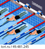 Swimming pool isometric background for people interested in sports vector illustration. Swimming Pool Isometric Background. Стоковая иллюстрация, агентство Ingram Publishing / Фотобанк Лори