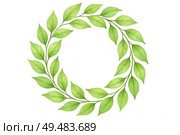 Artistic illustration: geometric figure (circle) with green leaves for your text. On a white background. Стоковое AI-изображение, AI-художник Анастасия / Фотобанк Лори