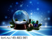 White snow globe realistic composition with hristmas tree toys and winter glitter vector illustration. Стоковая иллюстрация, агентство Ingram Publishing / Фотобанк Лори
