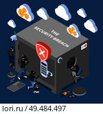 Security breach isometric composition with masked robbers entering into house stylized as large safe vector illustration. Стоковая иллюстрация, агентство Ingram Publishing / Фотобанк Лори