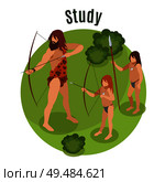 Stone age isometric concept with hunting learning symbols vector illustration. Стоковая иллюстрация, агентство Ingram Publishing / Фотобанк Лори