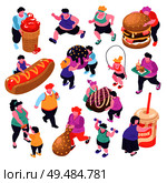 Men and women suffering from gluttony and doing sports isometric icons set isolated on white background 3d vector illustration. Стоковая иллюстрация, агентство Ingram Publishing / Фотобанк Лори