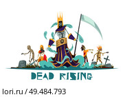Dead rising spooky design concept with ghosts walking around cemetery between graves with crosses vector illustration. Стоковая иллюстрация, агентство Ingram Publishing / Фотобанк Лори