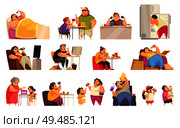 Gluttony icons set with obsessive eating symbols flat isolated vector illustration. Стоковая иллюстрация, агентство Ingram Publishing / Фотобанк Лори