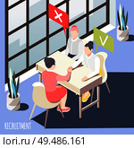 Recruitment isometric background with manager making choice of two applicants when applying for job vector illustration. Стоковая иллюстрация, агентство Ingram Publishing / Фотобанк Лори