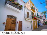 Ibiza Eivissa downtown Dalt Vila facades in Balearic Islands. Стоковое фото, агентство Ingram Publishing / Фотобанк Лори