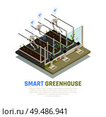 Agriculture automation smart farming composition with automatic equipment and drones controllable via wireless network with text vector illustration. Стоковая иллюстрация, агентство Ingram Publishing / Фотобанк Лори
