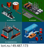 Oil industry extraction equipment refinery and transportation 2x2 colorful isometric concept 3d isolated vector illustration. Стоковая иллюстрация, агентство Ingram Publishing / Фотобанк Лори