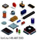 Semiconductor isometric set of microchip  microprocessor diode transistor capacitor resistor slot isolated elements vector illustration. Стоковая иллюстрация, агентство Ingram Publishing / Фотобанк Лори