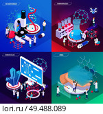 Nanotechnology 2x2 design concept set of airgel monocrystalline dna square compositions isometric vector illustration. Стоковая иллюстрация, агентство Ingram Publishing / Фотобанк Лори