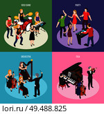 Musicians isometric design concept with rock band orchestra folk music and dancing party isolated vector illustration. Стоковая иллюстрация, агентство Ingram Publishing / Фотобанк Лори