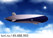 Dirigible transportation realistic background with sky and clouds vector illustration. Стоковая иллюстрация, агентство Ingram Publishing / Фотобанк Лори