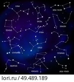 Astronomical celestial sphere constellations night sky stars map purple background scientific educational decorative poster print vector illustration. Стоковая иллюстрация, агентство Ingram Publishing / Фотобанк Лори