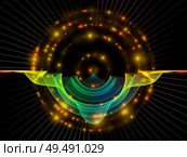 Wave Function series. Artistic abstraction composed of colored sine vibrations, light and fractal elements on the subject sound equalizer, music spectrum and  quantum probability. Стоковое фото, агентство Ingram Publishing / Фотобанк Лори