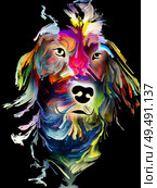 Dog portrait in digital oil colors on black background on subject of love, friendship, faithfulness, companionship between dog and man. God bless animals series. Стоковое фото, агентство Ingram Publishing / Фотобанк Лори