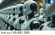 Army of humanoid cyborg robots stands in line. AI Generative. Стоковое AI-видео, аниматор Spirit River / Фотобанк Лори