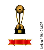 Globe gold award with blank tape for signature. Realistic vector planet on gilded stand with nameplate trophy and awarding silk ribbon below isolated.. Awarding Statuette with Globe or Planet on Stand. Стоковая иллюстрация, агентство Ingram Publishing / Фотобанк Лори
