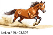 A brown horse is running through the sand. Стоковое фото, фотограф Ярославский Максим / Фотобанк Лори
