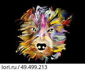Digital painting of a dog on black background on subject of love, friendship, faithfulness, companionship between dog and man. God bless animals series. Стоковое фото, агентство Ingram Publishing / Фотобанк Лори