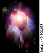 Geometry of Fate. Platonic Space series. Abstract fractal nebula and mystic signs on subject of inner Self, astrology, the occult, witchcraft, magic and its symbols. Стоковое фото, агентство Ingram Publishing / Фотобанк Лори